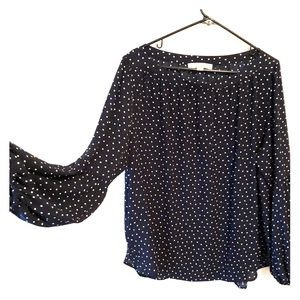 LOFT Navy blue and white polka dot blouse